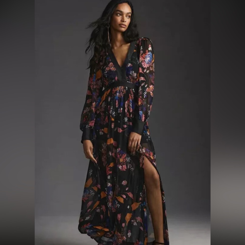 NWT Anthropologie Mauve Floral Maxi Dress